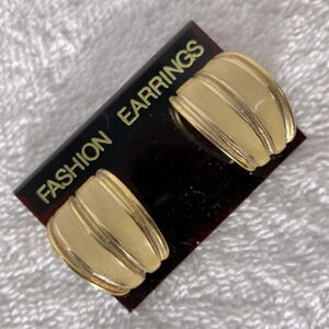 Vintage Shiny & Frosted Gold Tone Half Hoop Clip  On Earrings